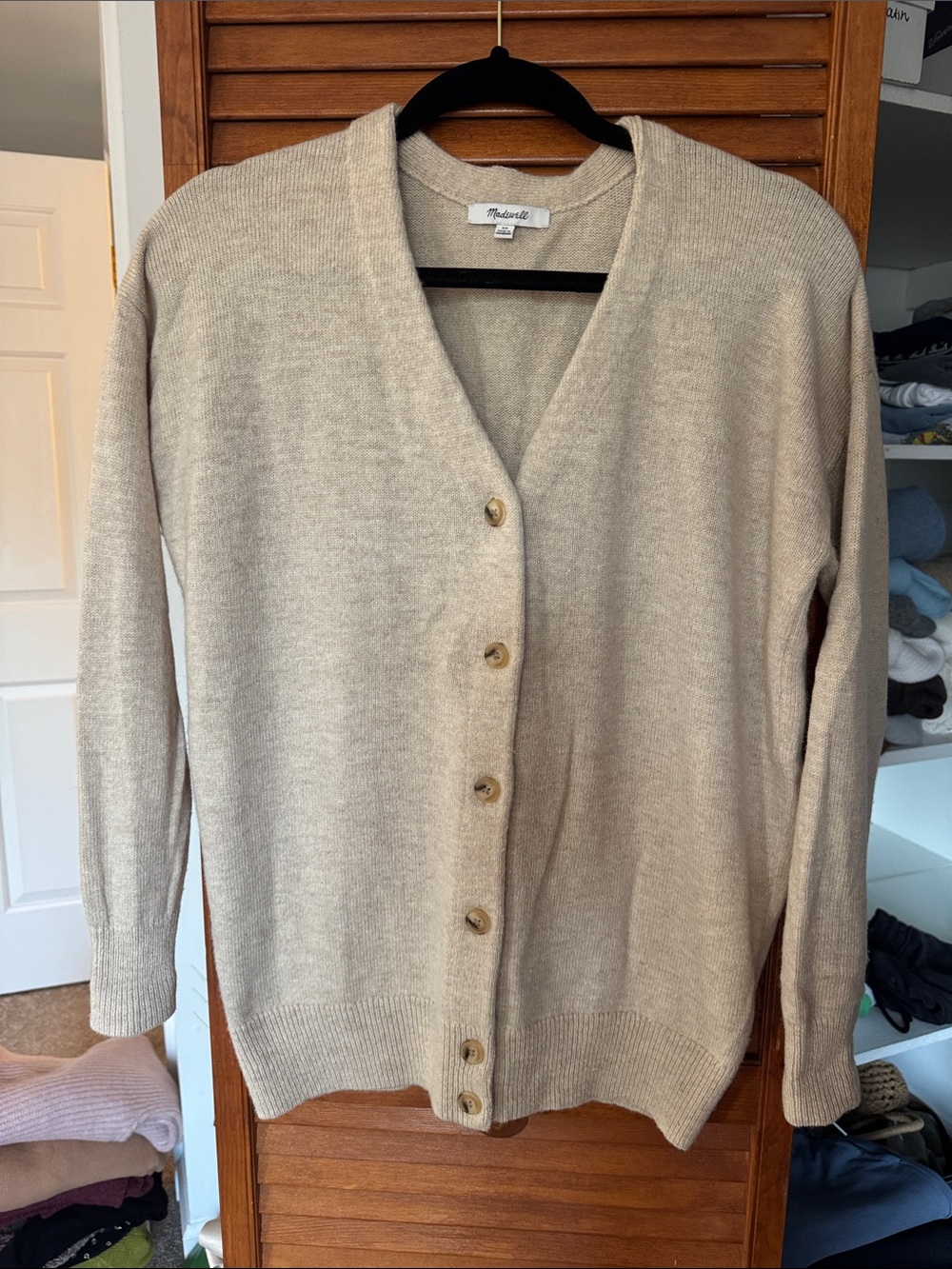 Madewell Light Beige V-Neck Button Front Cardigan
